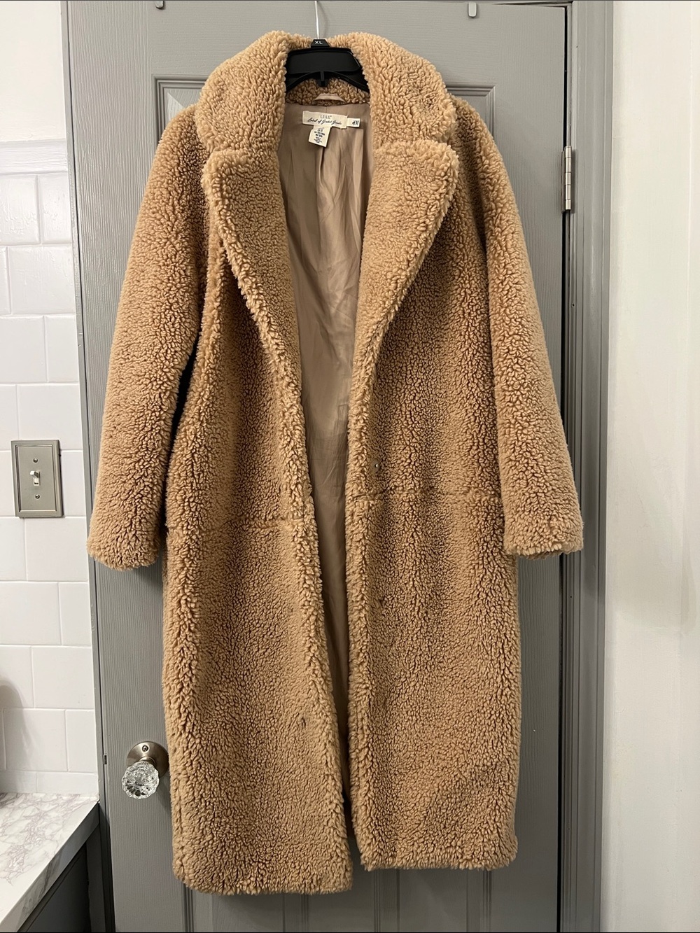 H&M Cozy teddy Shearling Long Coat - Camel Sz XS